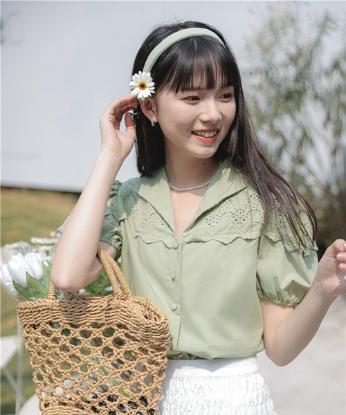 Jewelobe（ジュエローブ）の「オープンカラーレースブラウス（シャツ/ブラウス・レディース・パープル/カーキ/ホワイト・FREE）」の11枚目の写真