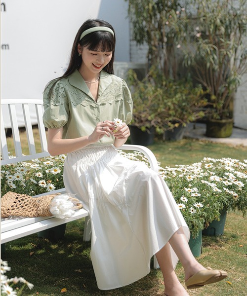 Jewelobe（ジュエローブ）の「オープンカラーレースブラウス（シャツ/ブラウス・レディース・パープル/カーキ/ホワイト・FREE）」の13枚目の写真