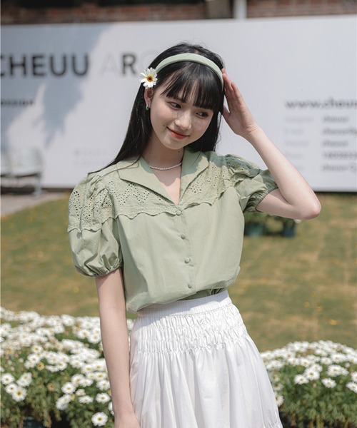 Jewelobe（ジュエローブ）の「オープンカラーレースブラウス（シャツ/ブラウス・レディース・パープル/カーキ/ホワイト・FREE）」の16枚目の写真