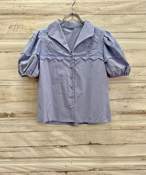 Jewelobe（ジュエローブ）の「オープンカラーレースブラウス（シャツ/ブラウス・レディース・パープル/カーキ/ホワイト・FREE）」の21枚目の写真