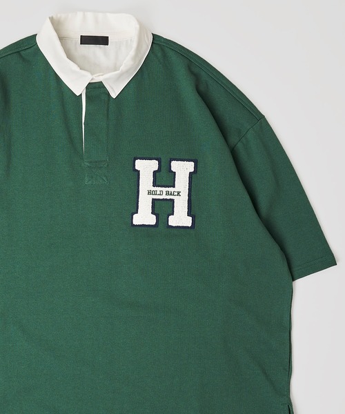 ADPOSION(アドポーション)の「ビッグシルエット 天竺ワッペン ラガーシャツ(ポロシャツ・メンズ・チャコールグレー/グリーン/マスタード・MEDIUM/LARGE)」の2枚目の写真