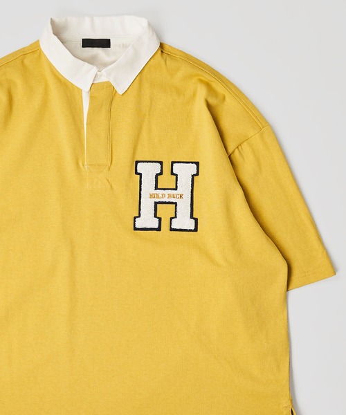 ADPOSION(アドポーション)の「ビッグシルエット 天竺ワッペン ラガーシャツ(ポロシャツ・メンズ・チャコールグレー/グリーン/マスタード・MEDIUM/LARGE)」の3枚目の写真