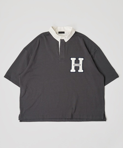 ADPOSION(アドポーション)の「ビッグシルエット 天竺ワッペン ラガーシャツ(ポロシャツ・メンズ・チャコールグレー/グリーン/マスタード・MEDIUM/LARGE)」の10枚目の写真