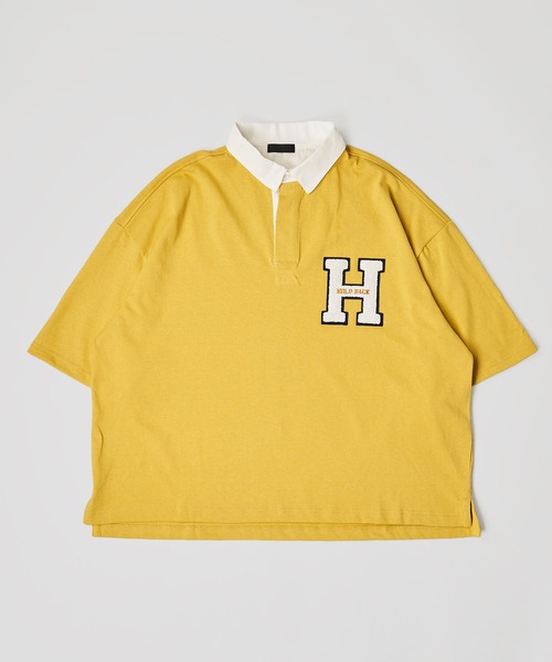 ADPOSION(アドポーション)の「ビッグシルエット 天竺ワッペン ラガーシャツ(ポロシャツ・メンズ・チャコールグレー/グリーン/マスタード・MEDIUM/LARGE)」の6枚目の写真