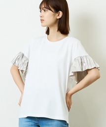 HERENCIA | 刺繍入り 箔プリント フレアスリーブカットソー(Tシャツ/カットソー)