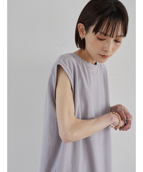 rem closet（レムクローゼット）の「楊柳ライクノースリーブプルオーバー（Tシャツ/カットソー・レディース・ライトグレー/ブラック・FREE）」の4枚目の写真