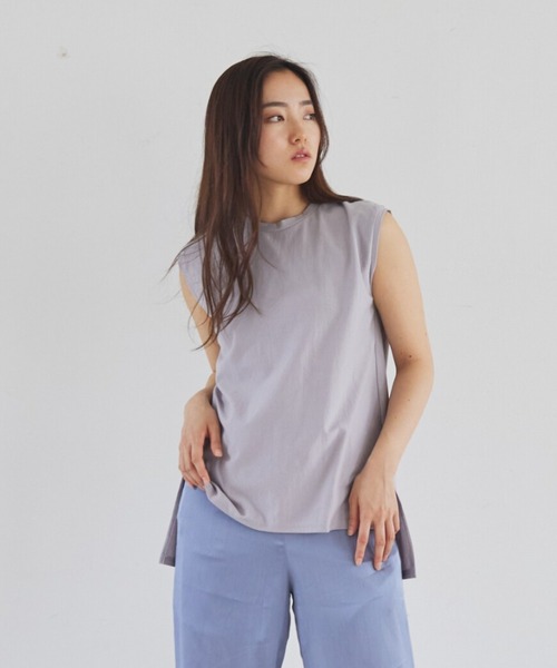 rem closet（レムクローゼット）の「楊柳ライクノースリーブプルオーバー（Tシャツ/カットソー・レディース・ライトグレー/ブラック・FREE）」の6枚目の写真