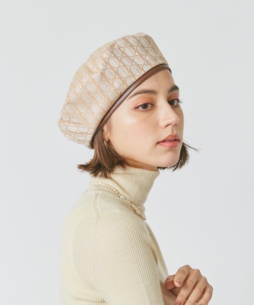 Chapeau d' O(シャポードオー)の「Chapeau d' O Monogram Beret(ハンチング/ベレー帽・レディース・ベージュ/ネイビー・M/57.5cm)」の2枚目の写真