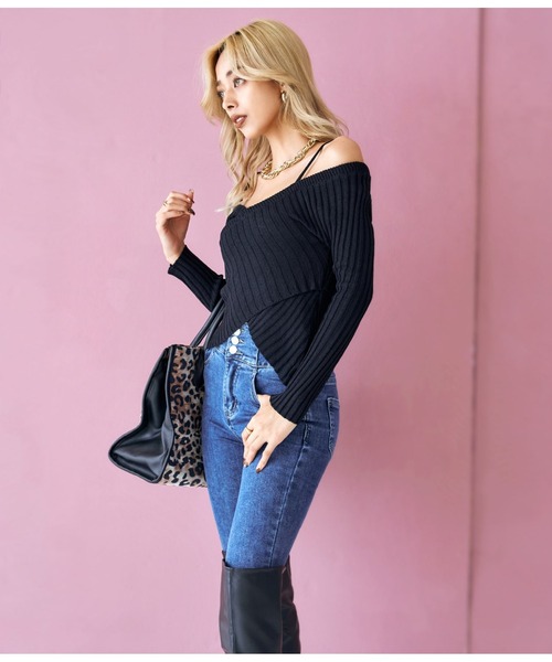 LATINA（ラティーナ）の「肩開きワイドリブカシュクールトップスカットソー（ニット/セーター・レディース・ホワイト/ブラック/ライトベージュ・FREE）」の9枚目の写真