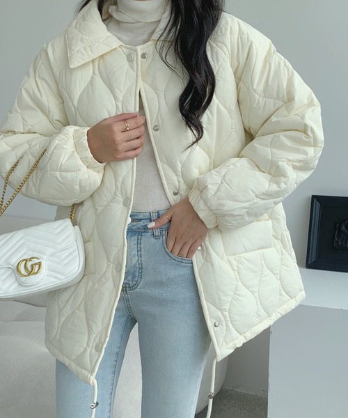 ECLIN（エクラン）の「襟付きキルティングボリュームブルゾン（ブルゾン・レディース・アイボリー/ブラック/グリーン/イエロー/ローズ・FREE）」の2枚目の写真