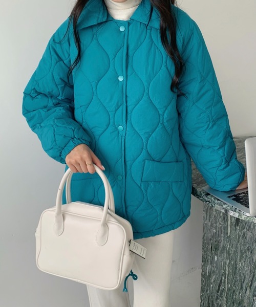 ECLIN（エクラン）の「襟付きキルティングボリュームブルゾン（ブルゾン・レディース・アイボリー/ブラック/グリーン/イエロー/ローズ・FREE）」の14枚目の写真