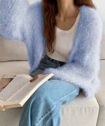 Dalfwin | 2022 AW 秋冬 韓国ファッション ニット レディース　シャギーニットカーディガン レディース  ピンク(カーディガン/ボレロ)