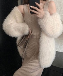 Dalfwin | 2022 AW 秋冬 韓国ファッション ニット レディース　シャギーニットカーディガン レディース  ピンク(カーディガン/ボレロ)