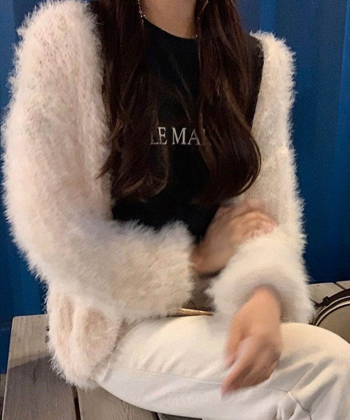 Dalfwin(ダールフィン)の「2022 AW 秋冬 韓国ファッション ニット レディース シャギーニットカーディガン レディース ピンク(カーディガン/ボレロ・レディース・チャコールグレー/パープル/ピンク/アイボリー・FREE)」の11枚目の写真