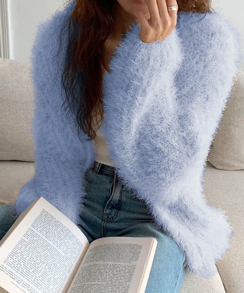 Dalfwin(ダールフィン)の「2022 AW 秋冬 韓国ファッション ニット レディース シャギーニットカーディガン レディース ピンク(カーディガン/ボレロ・レディース・チャコールグレー/パープル/ピンク/アイボリー・FREE)」の18枚目の写真