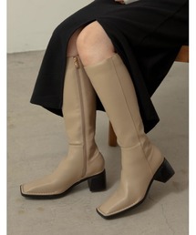 [WINTER COLLECTION]スクエアトゥステッチスリムロングブーツ