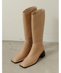 [WINTER COLLECTION]スクエアトゥステッチスリムロングブーツ