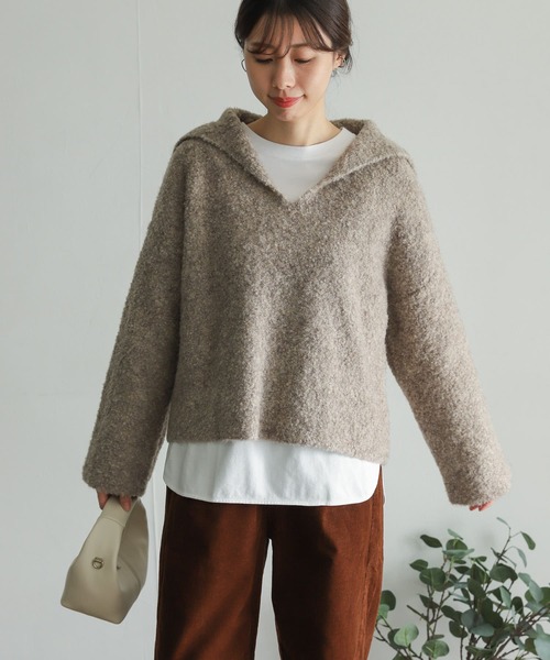 URBAN RESEARCH DOORS（アーバンリサーチドアーズ）の「ブークレセーラーカラーKNIT（ニット/セーター・レディース・グレー/キャメル・MEDIUM）」の3枚目の写真