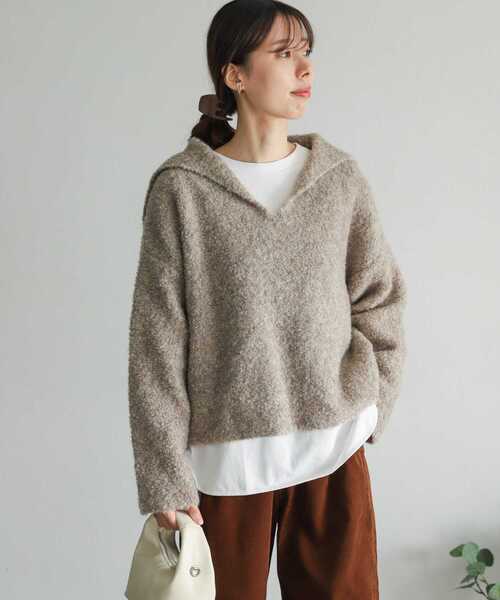URBAN RESEARCH DOORS（アーバンリサーチドアーズ）の「ブークレセーラーカラーKNIT（ニット/セーター・レディース・グレー/キャメル・MEDIUM）」の7枚目の写真