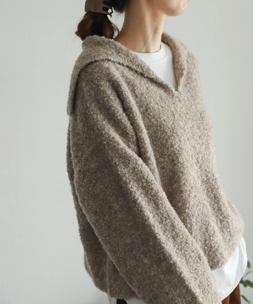URBAN RESEARCH DOORS（アーバンリサーチドアーズ）の「ブークレセーラーカラーKNIT（ニット/セーター・レディース・グレー/キャメル・MEDIUM）」の10枚目の写真