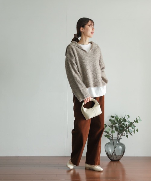 URBAN RESEARCH DOORS（アーバンリサーチドアーズ）の「ブークレセーラーカラーKNIT（ニット/セーター・レディース・グレー/キャメル・MEDIUM）」の12枚目の写真