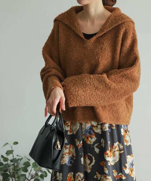 URBAN RESEARCH DOORS（アーバンリサーチドアーズ）の「ブークレセーラーカラーKNIT（ニット/セーター・レディース・グレー/キャメル・MEDIUM）」の15枚目の写真