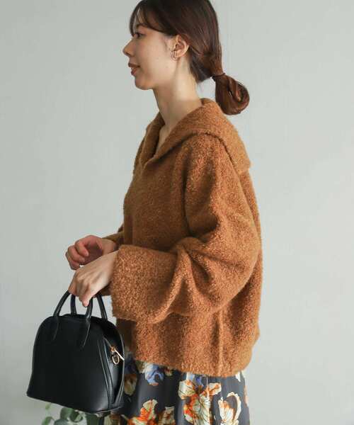 URBAN RESEARCH DOORS（アーバンリサーチドアーズ）の「ブークレセーラーカラーKNIT（ニット/セーター・レディース・グレー/キャメル・MEDIUM）」の16枚目の写真