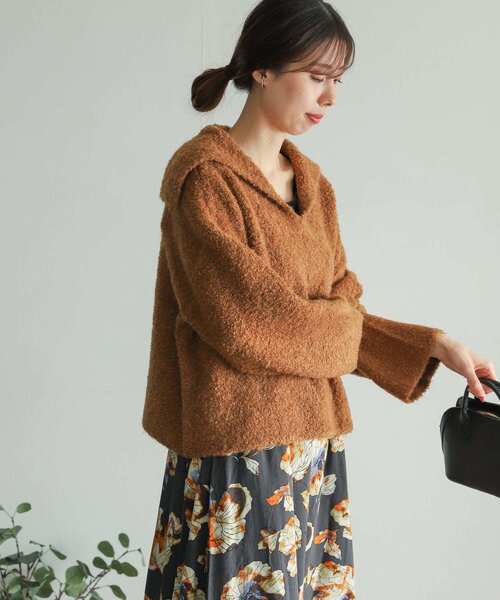 URBAN RESEARCH DOORS（アーバンリサーチドアーズ）の「ブークレセーラーカラーKNIT（ニット/セーター・レディース・グレー/キャメル・MEDIUM）」の18枚目の写真