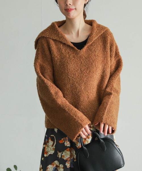 URBAN RESEARCH DOORS（アーバンリサーチドアーズ）の「ブークレセーラーカラーKNIT（ニット/セーター・レディース・グレー/キャメル・MEDIUM）」の20枚目の写真