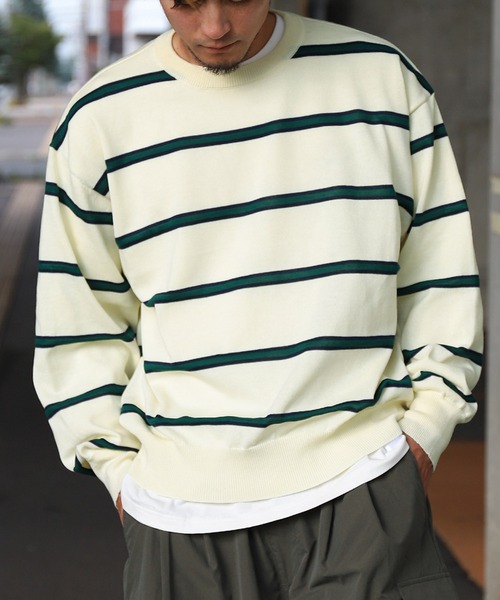 ZIP FIVE（ジップファイブ）の「【ZIP FIVE】ジャガードボーダーニットセーター（ニット/セーター・メンズ・ブラック/ネイビー/グリーン/アイボリー・X-LARGE/LARGE/MEDIUM）」の2枚目の写真