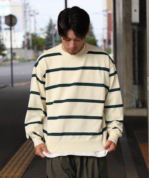 ZIP FIVE（ジップファイブ）の「【ZIP FIVE】ジャガードボーダーニットセーター（ニット/セーター・メンズ・ブラック/ネイビー/グリーン/アイボリー・X-LARGE/LARGE/MEDIUM）」の5枚目の写真