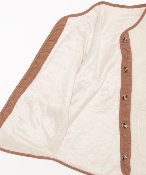 CLEA（クレア）の「コーデュロイ配色オーバーボアコート（ノーカラーコート・レディース・アイボリー/ブラウン・FREE）」の9枚目の写真