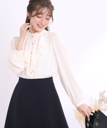 couture brooch | ラッフルフリル ゴールド釦ブラウス(シャツ/ブラウス)