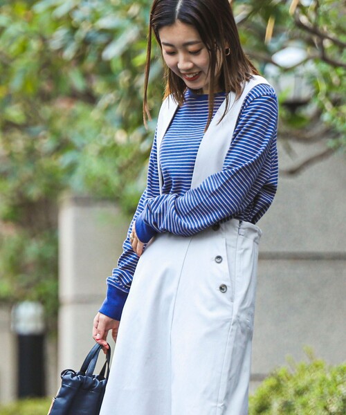 coen（コーエン）の「裏起毛サロペットスカート（ジャンパースカート・レディース・ライトグレー/ブラック・M/L）」の3枚目の写真