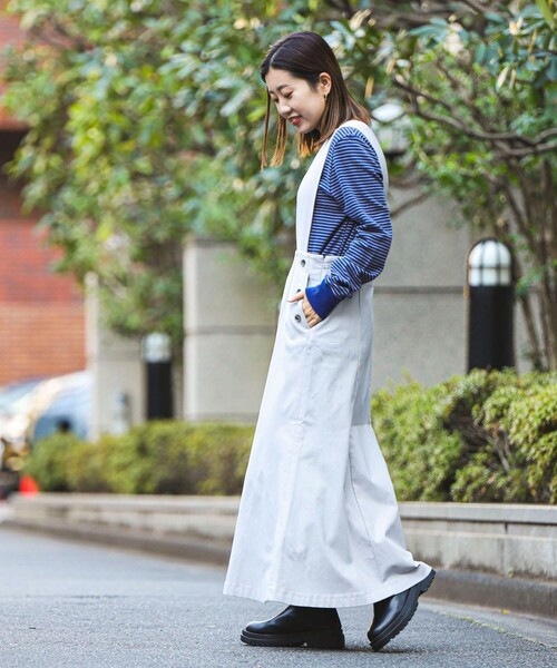 coen（コーエン）の「裏起毛サロペットスカート（ジャンパースカート・レディース・ライトグレー/ブラック・M/L）」の5枚目の写真