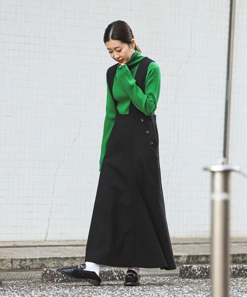 coen（コーエン）の「裏起毛サロペットスカート（ジャンパースカート・レディース・ライトグレー/ブラック・M/L）」の8枚目の写真