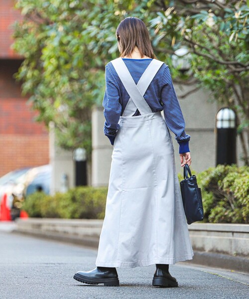 coen（コーエン）の「裏起毛サロペットスカート（ジャンパースカート・レディース・ライトグレー/ブラック・M/L）」の10枚目の写真