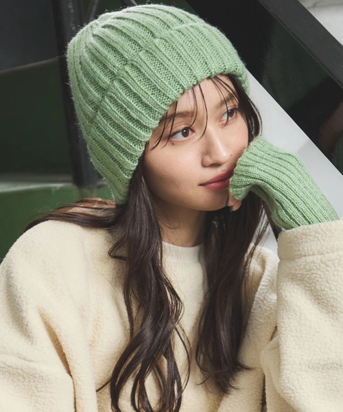 Green Parks(グリーンパークス)の「・リブアミニットワッチ*(ニットキャップ/ビーニー・レディース・ブラック/グレイッシュベージュ/グリーン/アイボリー・FREE)」の4枚目の写真