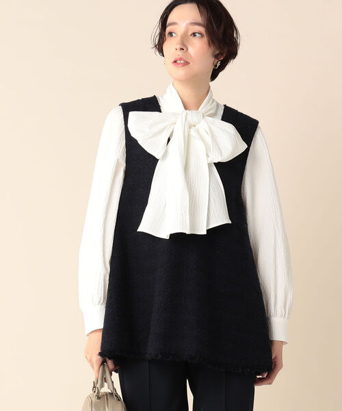 NOLLEY’S（ノーリーズ）の「ツイードVネックベスト（ベスト・レディース・ネイビー/キナリ・38）」の3枚目の写真