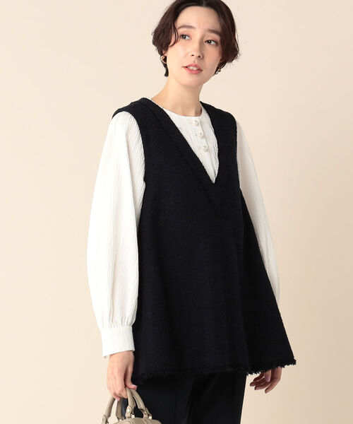 NOLLEY’S（ノーリーズ）の「ツイードVネックベスト（ベスト・レディース・ネイビー/キナリ・38）」の4枚目の写真