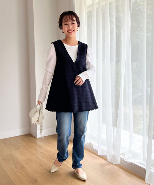 NOLLEY’S（ノーリーズ）の「ツイードVネックベスト（ベスト・レディース・ネイビー/キナリ・38）」の6枚目の写真