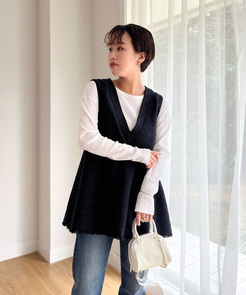 NOLLEY’S（ノーリーズ）の「ツイードVネックベスト（ベスト・レディース・ネイビー/キナリ・38）」の7枚目の写真