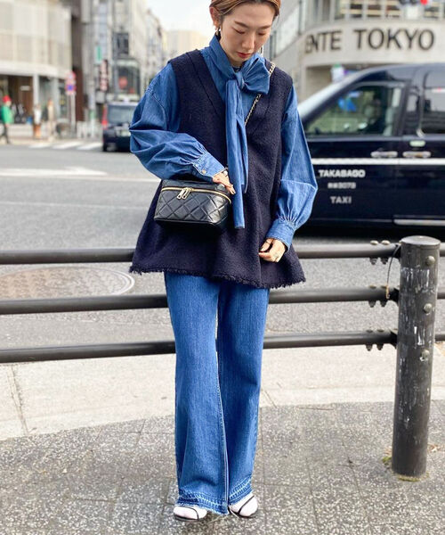 NOLLEY’S（ノーリーズ）の「ツイードVネックベスト（ベスト・レディース・ネイビー/キナリ・38）」の8枚目の写真