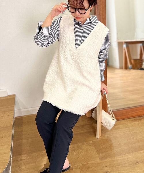 NOLLEY’S（ノーリーズ）の「ツイードVネックベスト（ベスト・レディース・ネイビー/キナリ・38）」の17枚目の写真