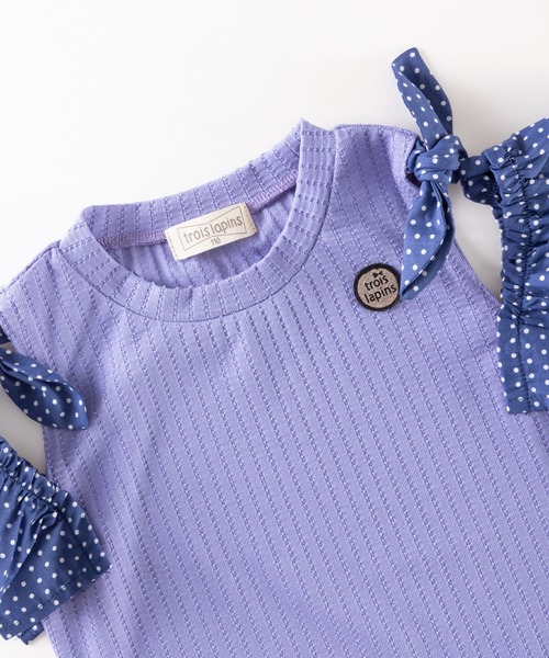 trois lapins kp(トロワラパンケーピー)の「肩開きデザイントップス(110~160cm)(Tシャツ/カットソー・キッズ・パープル/クリーム・110cm/120cm/130cm/140cm/150cm/160cm)」の5枚目の写真