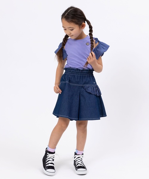 trois lapins kp(トロワラパンケーピー)の「肩開きデザイントップス(110~160cm)(Tシャツ/カットソー・キッズ・パープル/クリーム・110cm/120cm/130cm/140cm/150cm/160cm)」の7枚目の写真