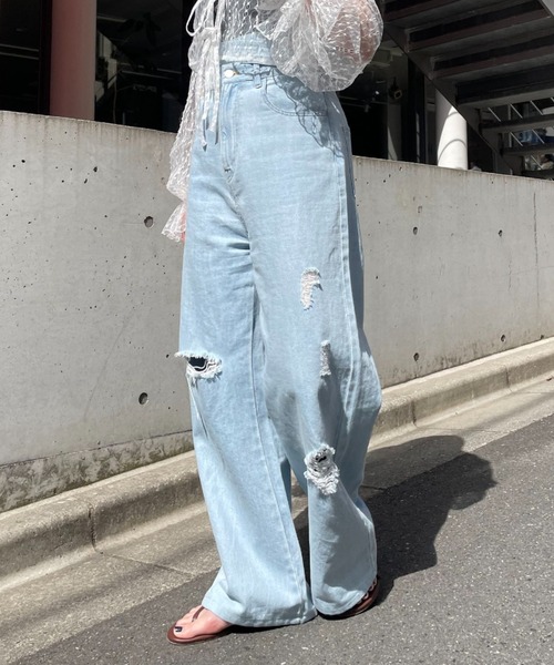 y2k R/H ワイドデニムCiao Panic Vネックシャツ春服短丈 y2k R/H ワイドデニムCiao Panic Vネックシャツ春服短丈