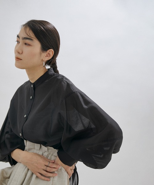 サロンアダムエロペ　シアーバンドカラーボリュームスリーブシャツ SALON adam et rope'（サロン アダム エ ロペ）の