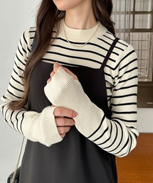 指穴配色デザイン柔らかリブニット