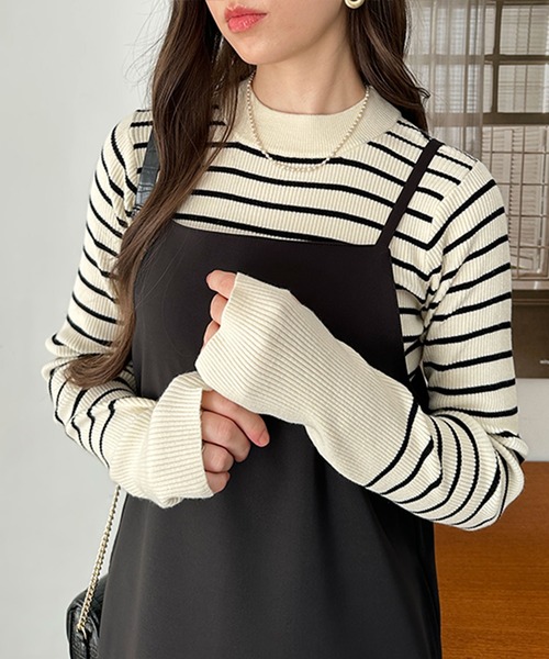 GeeRA(ジーラ)の「指穴配色デザイン柔らかリブニット(ニット/セーター・レディース・パープル/オフホワイト/ブラック/グレー/ホワイト×ブラック・LARGE/X-LARGE/MEDIUM/SMALL)」の17枚目の写真